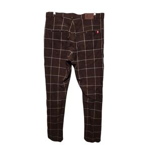 Retro PANDO Tartan Plaid Pants Mens 34x32 Brown Streetwear Grunge Academia Prep